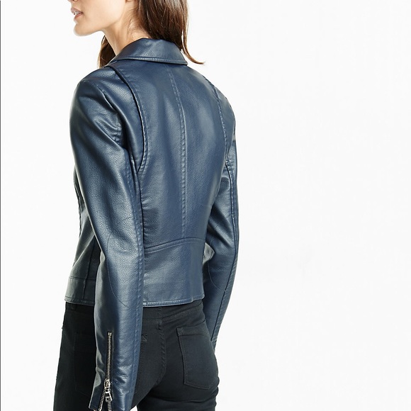 (Minus The) Leather Navy Blue Moto Jacket Coat - Picture 4 of 8